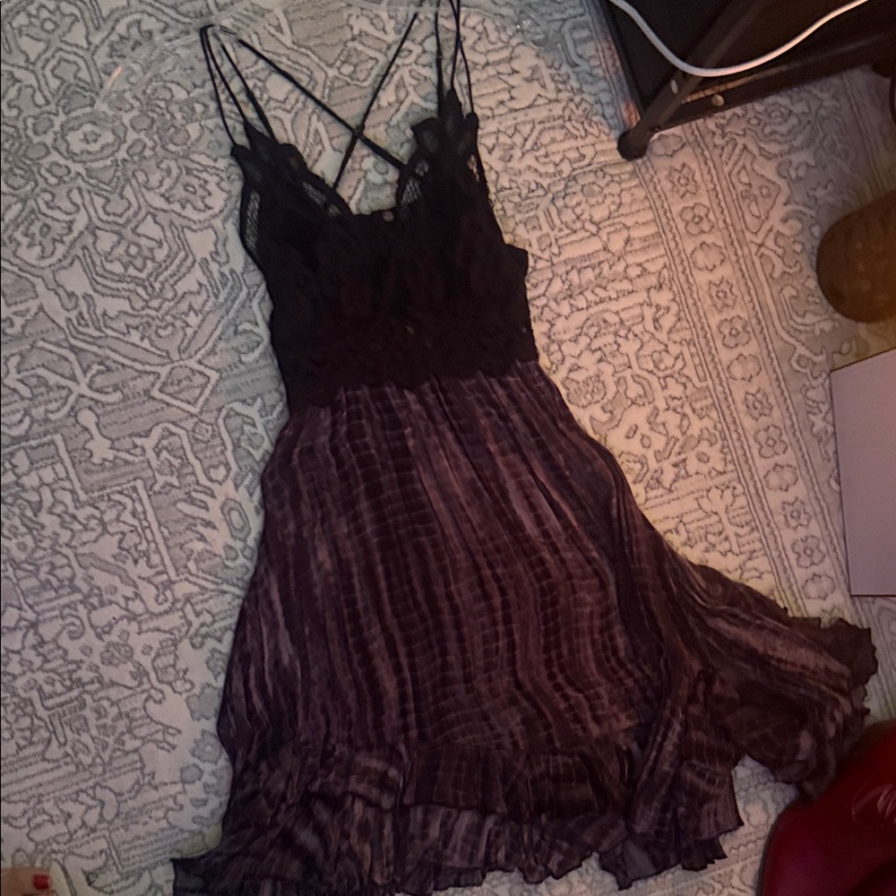 Free People Black and Purple Lace Asymmetrical Dress
